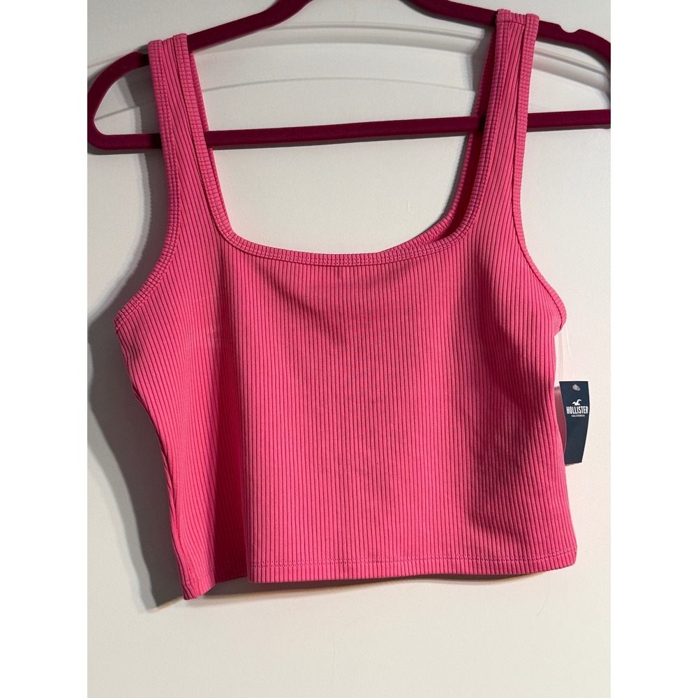 Hollister Ribbed Tank Top Large Pink NEW Square Neck Crop Top Barbiecore Basic